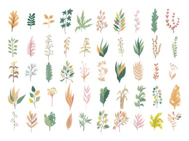 Karalama biçiminde yaprak simgeleri kümesi