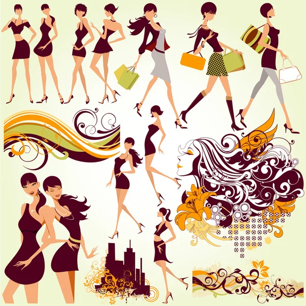 Mode shopping filles — Image vectorielle