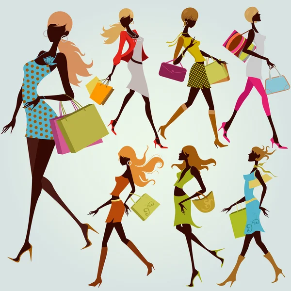 Moda compras niñas — Vector de stock