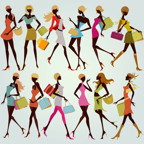 Moda compras niñas — Vector de stock