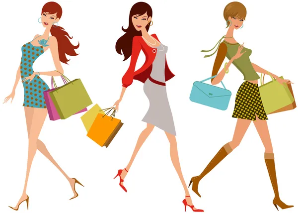 Moda zakupy dziewcząt — Wektor stockowy