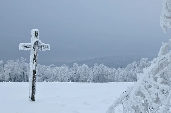 Cross in the snow — Stock Photo, Image