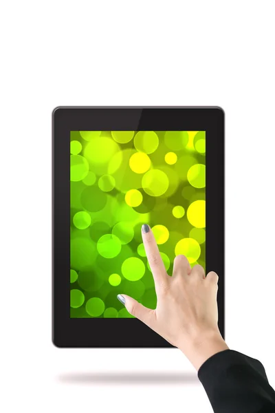 Vrouwen hand met tablet pc. geïsoleerd op witte achtergrond. — Stockfoto