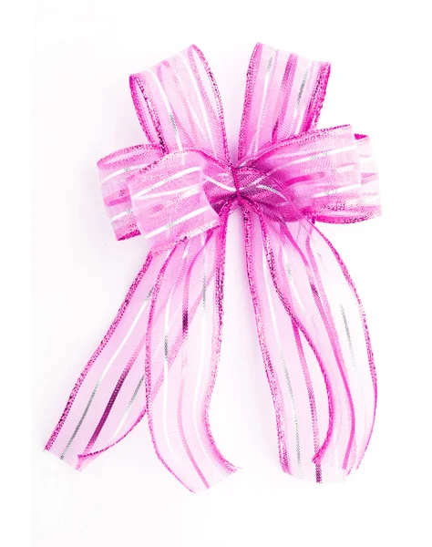 粉红缎礼品弓。功能区上白色隔离 — 图库照片