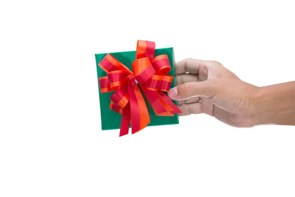 Groene giftdoos geïsoleerd op witte achtergrond — Stockfoto