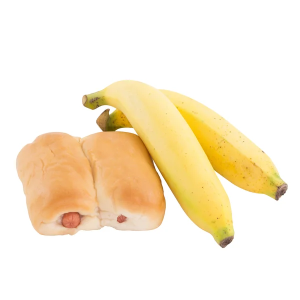 Banan och bulle isolerad på vit bakgrund — Stockfoto