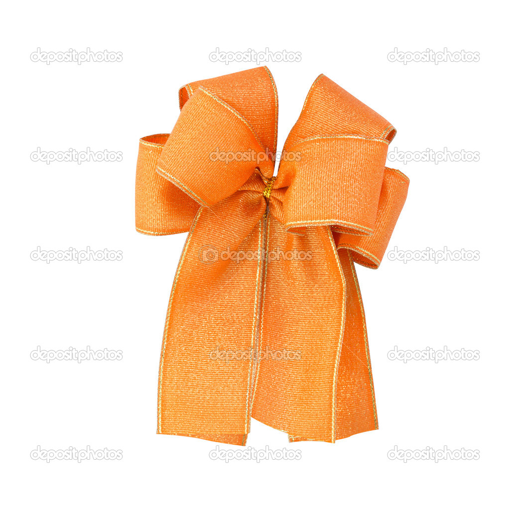Satin gift bow. orange ribbon isolated on white with clipping path