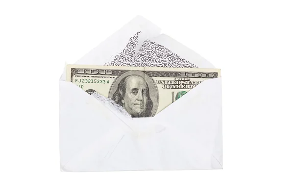 Envelope aberto com nota de 100 dólares — Fotografia de Stock