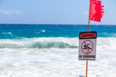 uyarı yok Yüzme işareti, kum plaj, oahu, hawaii