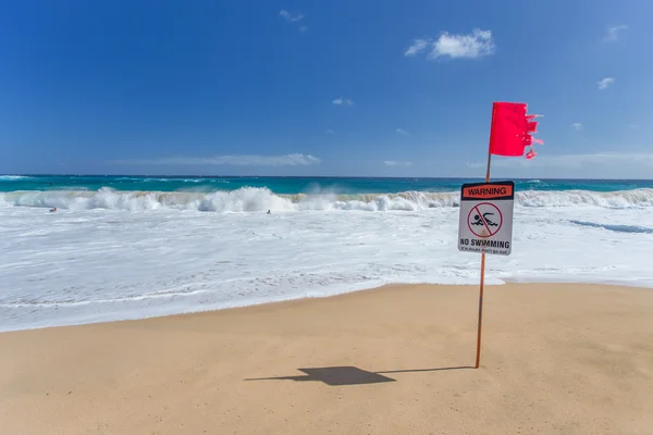 경고 없는 수영 기호, 모래 해변, 오아후, 하와이 — 스톡 사진