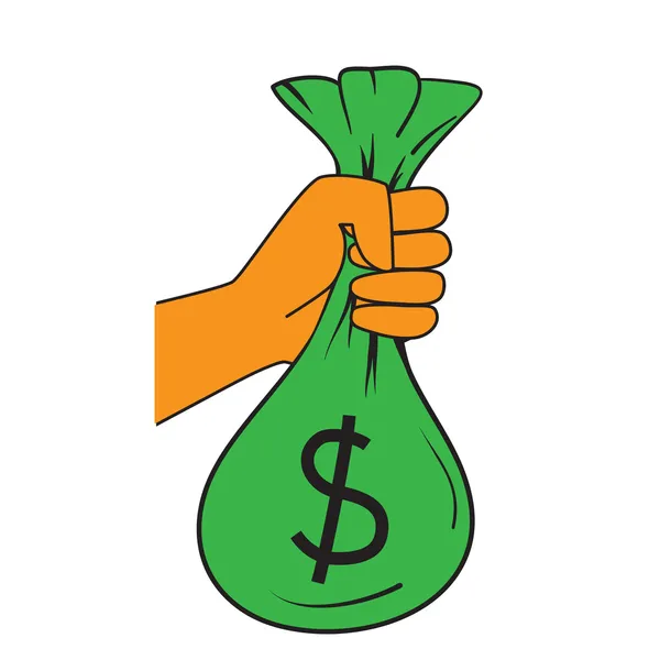 Hand holding bag of money. vector format — Stock Vector