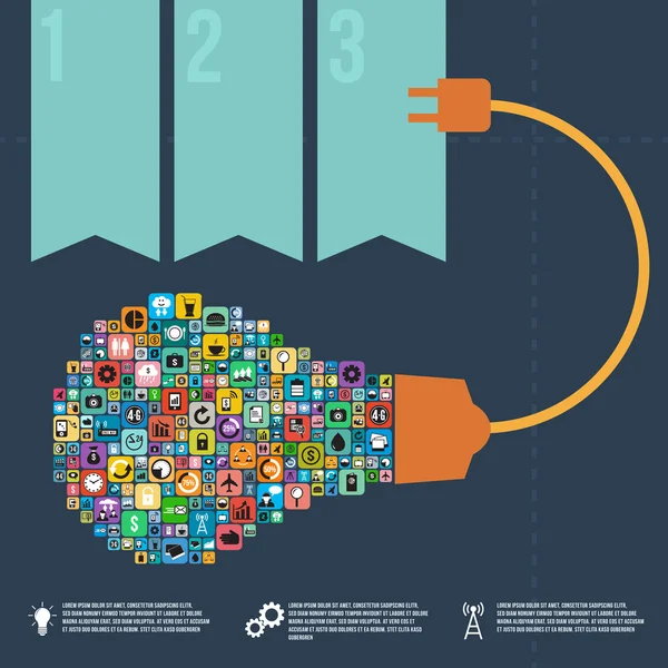 Bombilla con infografías del conocimiento, formato vectorial — Archivo Imágenes Vectoriales