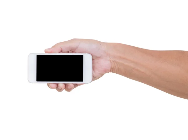 Man hand met smartphone geïsoleerd op een witte achtergrond, clippi — Stockfoto