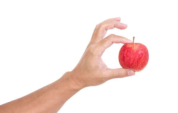 Man handen håller apple isolerad på vit bakgrund, klippning pa — Stockfoto