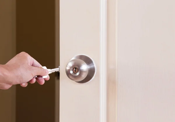 Man hand locking door knob — Stock Photo, Image