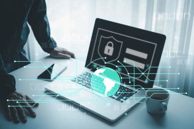 Dizüstü bilgisayar ve dijital güvenlik teknolojisine çifte maruz kalma.