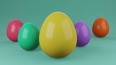 Yeşil arkaplanda 3 boyutlu Paskalya yumurtası
