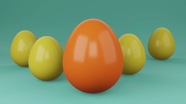 Yeşil arkaplanda 3 boyutlu Paskalya yumurtası