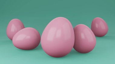 Yeşil arkaplanda 3 boyutlu Paskalya yumurtası