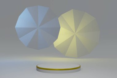 Üç boyutlu canlandırma, soyut podyum sahne arkaplanı. Ürün sunumu, modelleme, kozmetik ürünü, sahne kaidesi veya platformu göster