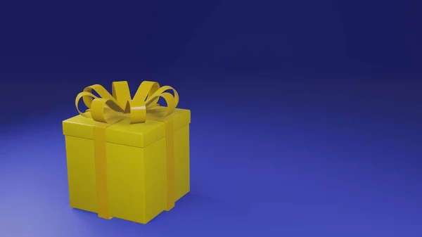 Rendering Yellow Gift Box Blue Background — Stock Photo, Image