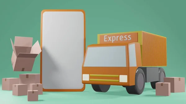 Rendu Achats Ligne Concept Logistique Smartphone Avec Boîte Camion Livraison — Photo