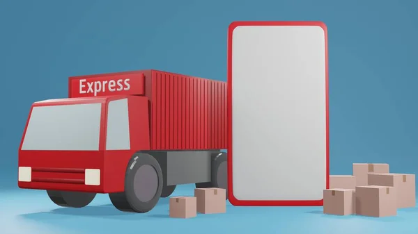 Rendering Shopping Online Logistic Concept Smartphone Box Delivery Truck — Stock Photo, Image