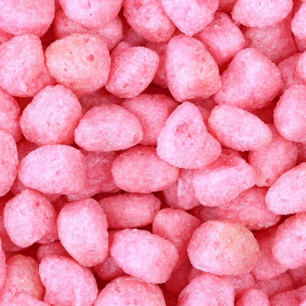 Café da manhã rosa cereal morango coração forma fundo padrão — Fotografia de Stock