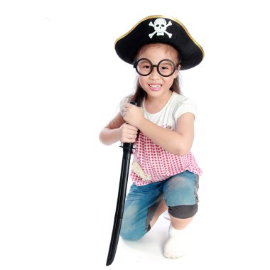 korsan izole kız beyaz arka plan