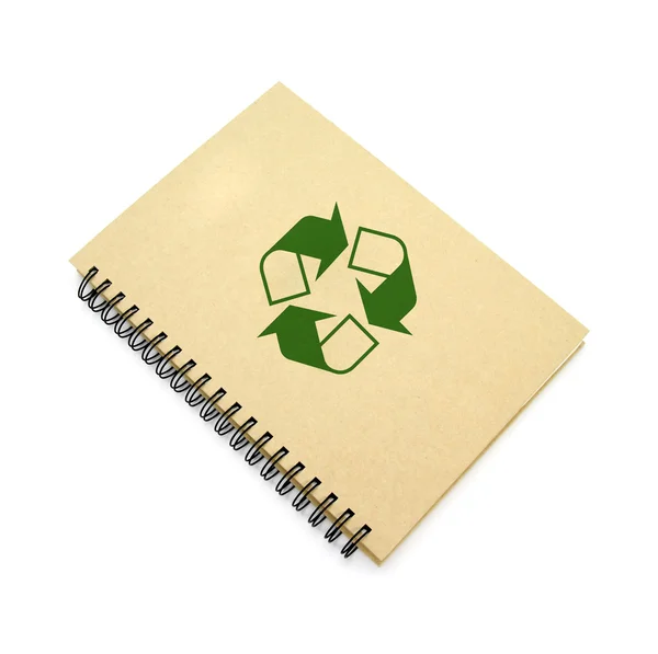 Recycle notebook bruin verticale geïsoleerde witte achtergrond — Stockfoto