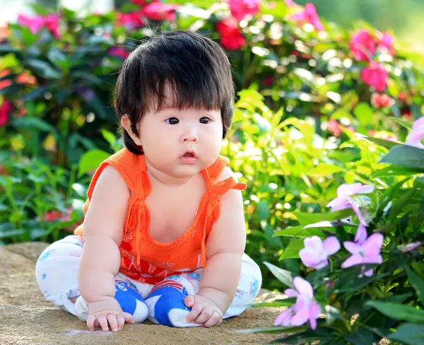 Asiatique petit enfant dans le jardin — Photo