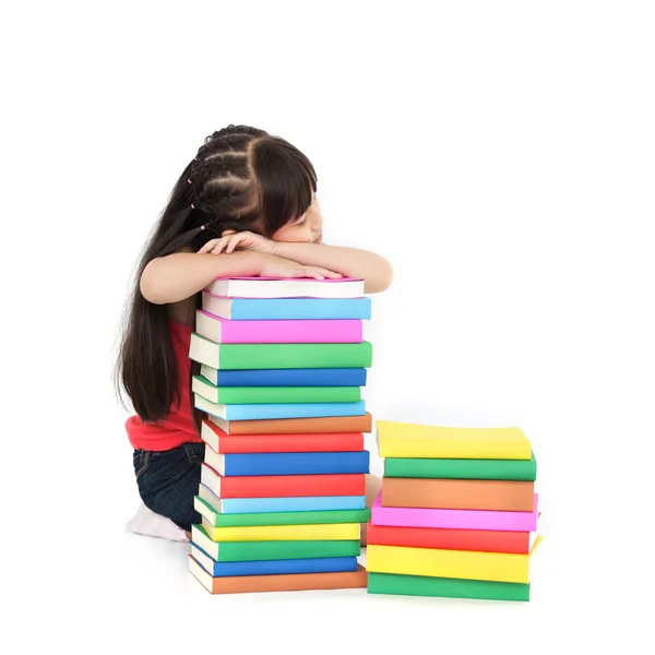 Student little asian girl sleeping on the book — Stock Photo, Image