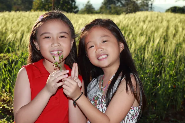 Feliz duas meninas asiáticas — Fotografia de Stock