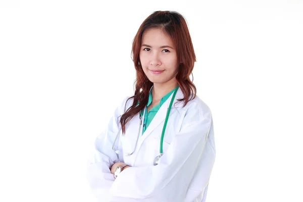 Ärztin isoliert weißen Hintergrund — Stockfoto