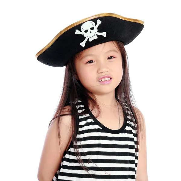 Menina pirata isolado fundo branco — Fotografia de Stock