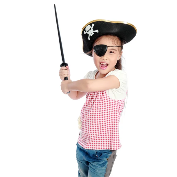 Menina pirata isolado fundo branco — Fotografia de Stock