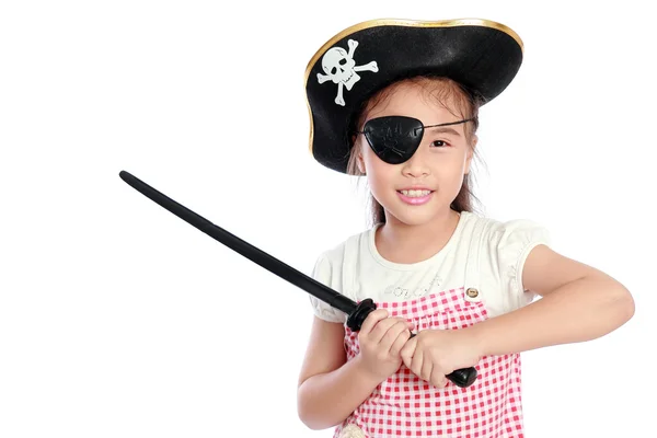 Piratenmädchen isoliert weißen Hintergrund — Stockfoto