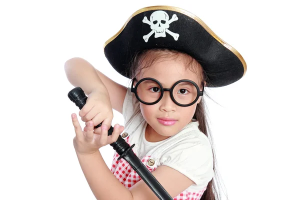 Пиратская девушка на белом фоне — стоковое фото