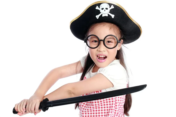 Menina pirata isolado fundo branco — Fotografia de Stock