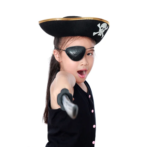 Piratenmädchen isoliert weißen Hintergrund — Stockfoto