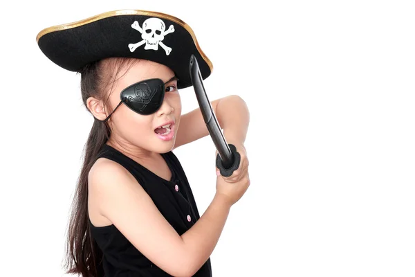 Пиратская девушка на белом фоне — стоковое фото