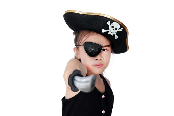 Piratenmädchen isoliert weißen Hintergrund — Stockfoto