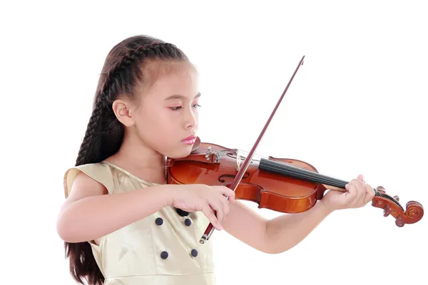 Menina com violino isolado no fundo branco — Fotografia de Stock