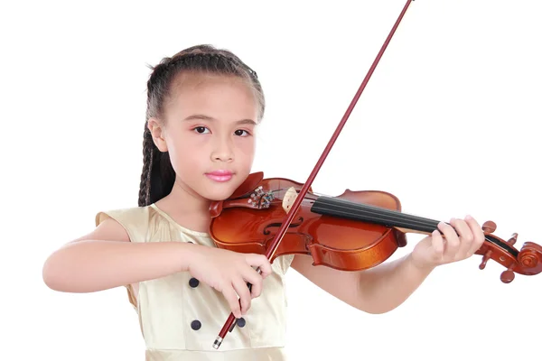 Meisje met viool geïsoleerd op witte achtergrond — Stockfoto