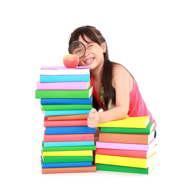 Happy student little girl reading the book — Stock Photo, Image