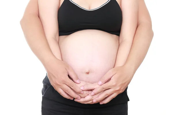 Mujer embarazada pareja sobre fondo blanco aislado —  Fotos de Stock