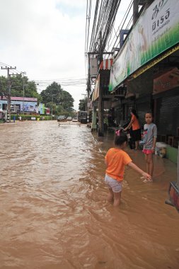 chiangmai city.flooding bina yakınındaki ping nehir sel