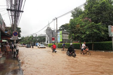 chiangmai city.flooding bina yakınındaki ping nehir sel