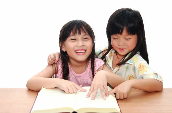 Intelligent little girl reading a book — Stock Photo, Image