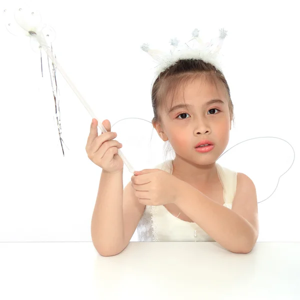 Noel peri kostümü, tatlı küçük Asya kız portresi — Stok fotoğraf